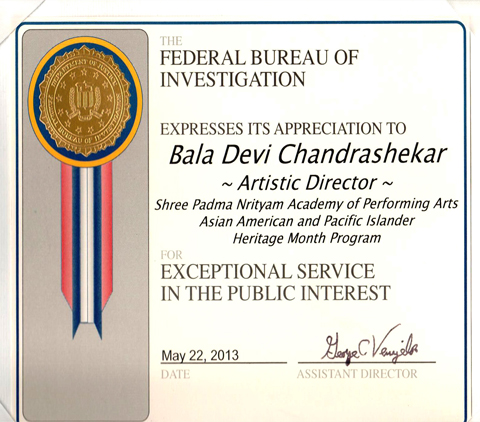 FBI - Certificate for Exceptional Service Public Interest